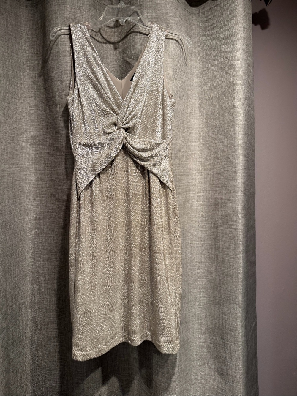 Ralph Lauren Silver Metallic Knot-Front Sleeveless Dress